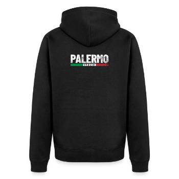 Palermo Italien Flagge - Unisex Premium Bio Zip Hoodie - Schwarz - Hinten - Nico (187cm)
