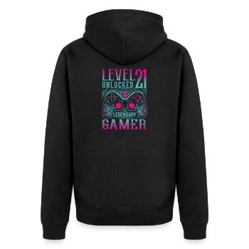 21. Geburtstag Level 21 Gamer Gaming Zocken - Unisex Premium Bio Zip Hoodie - Schwarz - Hinten - Nico (187cm)