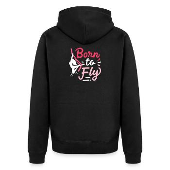 Aerial Yoga Born To Fly Zum Fliegen Geboren Tuch - Unisex Premium Bio Zip Hoodie - Schwarz - Hinten - Nico (187cm)