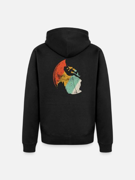 Sunset Surf Silhouette on Retro Arc - Unisex Premium Organic Zip Hoodie - black