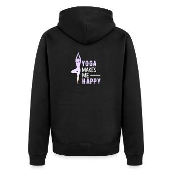 Lustige Yoga Meditation Zitat Yoga macht mich glücklich - Unisex Premium Bio Zip Hoodie - Schwarz - Hinten - Nico (187cm)