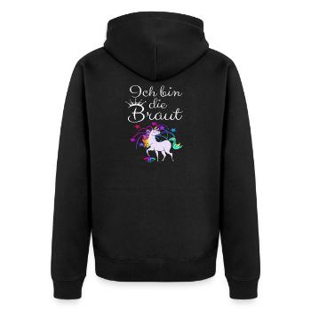 Einhorn "Ich bin die Braut" - Unisex Premium Bio Zip Hoodie - Schwarz - Hinten - Nico (187cm)