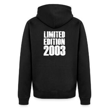 Limitierte Edition 2003 - Unisex Premium Bio Zip Hoodie - Schwarz - Hinten - Nico (187cm)