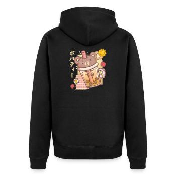 Bear Boba Tea Bubble Tea Anime Kawaii - Unisex Premium Bio Zip Hoodie - Schwarz - Hinten - Nico (187cm)