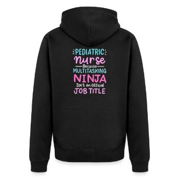 Kinderkrankenschwester - Unisex Premium Bio Zip Hoodie - Schwarz - Hinten - Nico (187cm)