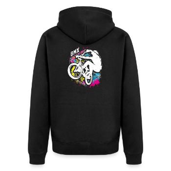 Farbenfrohes Bmx Fahrrad - Buntes Bmx Rad - Unisex Premium Bio Zip Hoodie - Schwarz - Hinten - Nico (187cm)