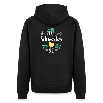 Beste Große Schwester 2023 - Unisex Premium Bio Zip Hoodie - Schwarz - Hinten - Nico (187cm)