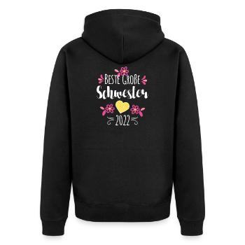 Beste Große Schwester 2022 - Unisex Premium Bio Zip Hoodie - Schwarz - Hinten - Nico (187cm)