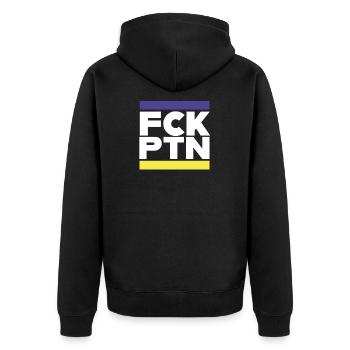 FCK PTN Peace for Ukraine & Europe - Unisex Premium Organic Zip Hoodie - black - Back - Nico (187cm)
