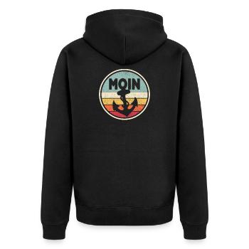 Moin Anker Plattdeutsch Ostfriesland Küste Nordsee - Unisex Premium Bio Zip Hoodie - Schwarz - Hinten - Nico (187cm)