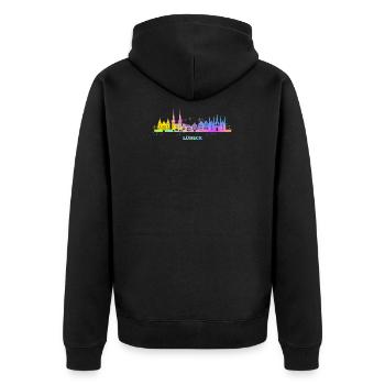 Lübeck Skyline Bunt Lübeck Allemagne du Nord - Veste à capuche bio Premium Unisexe - noir - Dos - Nico (187cm)