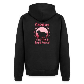 Capybara Krafttier - Unisex Premium Bio Zip Hoodie - Schwarz - Hinten - Nico (187cm)