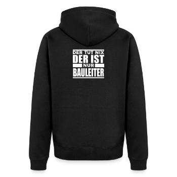 Bauleiter - Unisex Premium Bio Zip Hoodie - Schwarz - Hinten - Nico (187cm)