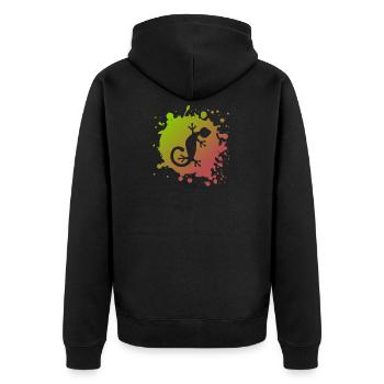 Eidechse Echse - Unisex Premium Bio Zip Hoodie - Schwarz - Hinten - Nico (187cm)