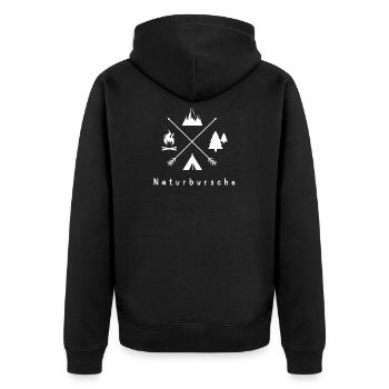 Camper Naturbursche - Unisex Premium Bio Zip Hoodie - Schwarz - Hinten - Nico (187cm)