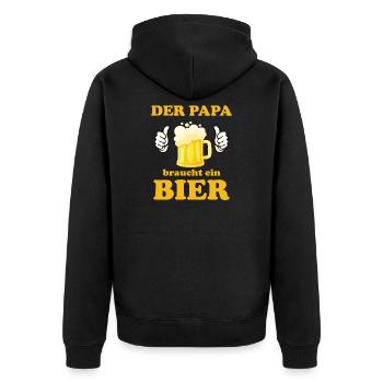 Der PAPA braucht ein Bier, zum Grillen Gartenparty - Unisex Premium Bio Zip Hoodie - Schwarz - Hinten - Nico (187cm)