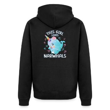 Dieses Maedchen Liebt Narwale - Unisex Premium Bio Zip Hoodie - Schwarz - Hinten - Nico (187cm)