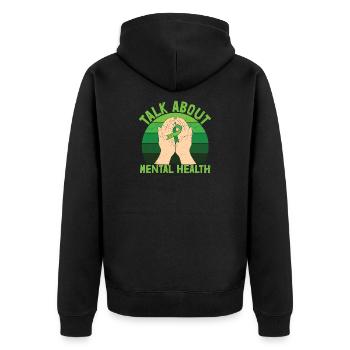Talk About Mental Health - Unisex Premium Organic Zip Hoodie - black - Back - Nico (187cm)