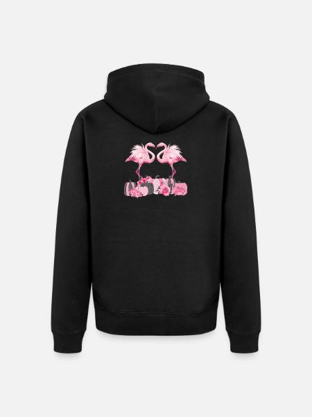 Autumn Flamingo Thanksgiving Pumpkin - Unisex Premium Organic Zip Hoodie - black