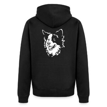 Border Collie Kopf "Black Edition" - Unisex Premium Bio Zip Hoodie - Schwarz - Hinten - Nico (187cm)