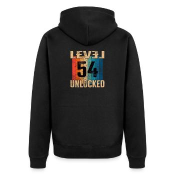 Birthday Happy Birthday Level Unlocked 54 years - Unisex Premium Organic Zip Hoodie - black - Back - Nico (187cm)