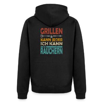 GRILLEN KANN JEDER ICH KANN RÄUCHERN - Unisex Premium Bio Zip Hoodie - Schwarz - Hinten - Nico (187cm)