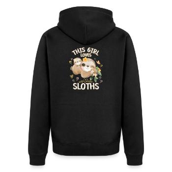 Dieses Maedchen Liebt Faultiere - Unisex Premium Bio Zip Hoodie - Schwarz - Hinten - Nico (187cm)