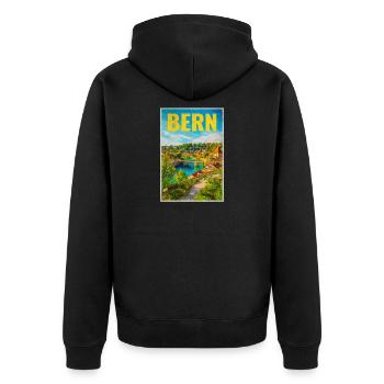 Bern Panorama Aare & Old Town - Unisex Premium Organic Zip Hoodie - black - Back - Nico (187cm)