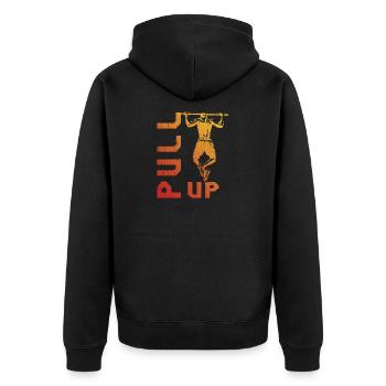 Klimmzug-Silhouette im Farbverlauf - Unisex Premium Bio Zip Hoodie - Schwarz - Hinten - Nico (187cm)