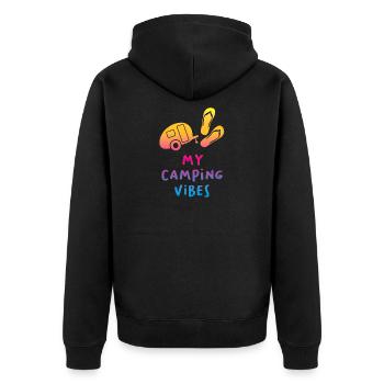 Camping Vibes Quote Caravan Motorhome Course Fan - Unisex Premium Organic Zip Hoodie - black - Back - Nico (187cm)