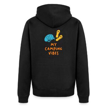 Camping Vibes Quote Caravan Wohnmobil Van Life Fun - Unisex Premium Bio Zip Hoodie - Schwarz - Hinten - Nico (187cm)