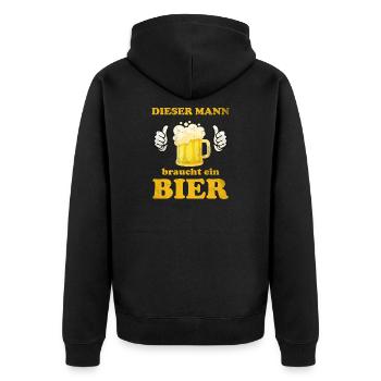 Dieser Mann braucht ein Bier - Männertag Vatertag - Unisex Premium Bio Zip Hoodie - Schwarz - Hinten - Nico (187cm)