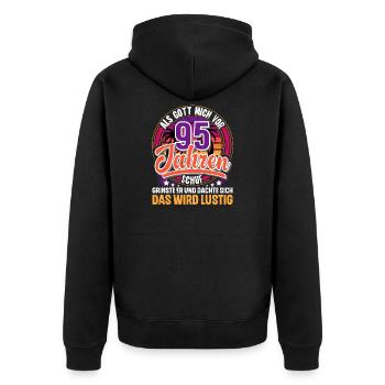 95. Geburtstag Als Gott Mich Schuf Vor - Unisex Premium Bio Zip Hoodie - Schwarz - Hinten - Nico (187cm)