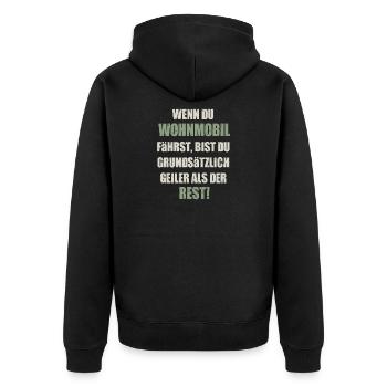 Cooles Camper Reisemobil Wohnmobil Fun Shirt - Unisex Premium Bio Zip Hoodie - Schwarz - Hinten - Nico (187cm)