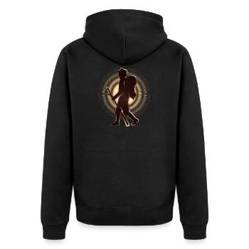 Pilgrim or hiker with walking stick & backpack - Unisex Premium Organic Zip Hoodie - black - Back - Nico (187cm)