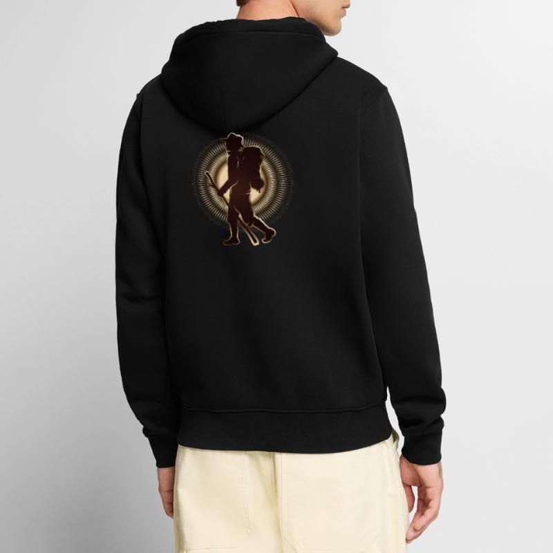 Pilger oder Wanderer mit Wanderstab & Rucksack Unisex Premium Bio Zip Hoodie
