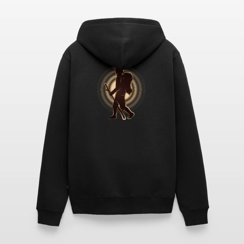 Pilger oder Wanderer mit Wanderstab & Rucksack Unisex Premium Bio Zip Hoodie