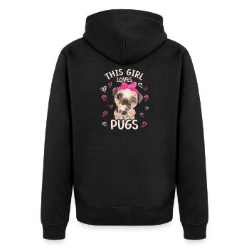 Dieses Maedchen Liebt Möpse - Unisex Premium Bio Zip Hoodie - Schwarz - Hinten - Nico (187cm)