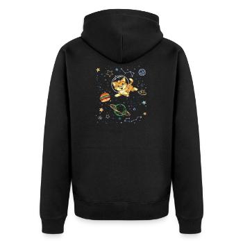 Playful Cat in Space Adventure - Unisex Premium Organic Zip Hoodie - black - Back - Nico (187cm)
