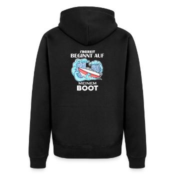 Motorboot Kapitän Boot Geschenk - Unisex Premium Bio Zip Hoodie - Schwarz - Hinten - Nico (187cm)