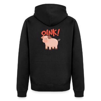 Schwein Oink - Unisex Premium Bio Zip Hoodie - Schwarz - Hinten - Nico (187cm)