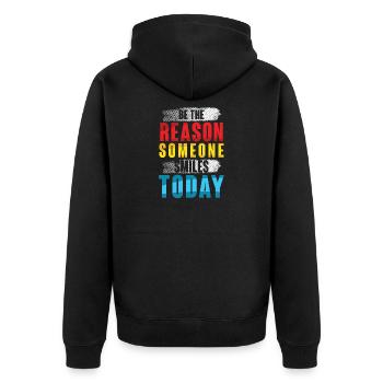 Motivierendes Spruchdesign in bunten Farben - Unisex Premium Bio Zip Hoodie - Schwarz - Hinten - Nico (187cm)