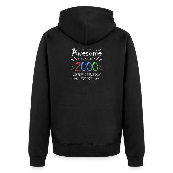 Jahrgang 2000 - Fantastisch seit 2000 - Unisex Premium Bio Zip Hoodie - Schwarz - Hinten - Nico (187cm)