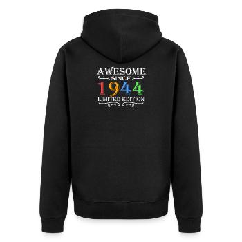1944 - Jahrgang 1944 - Fantastisch seit 1944 - Unisex Premium Bio Zip Hoodie - Schwarz - Hinten - Nico (187cm)
