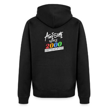 Jahrgang 2000 - Fantastisch seit 2000 - Unisex Premium Bio Zip Hoodie - Schwarz - Hinten - Nico (187cm)