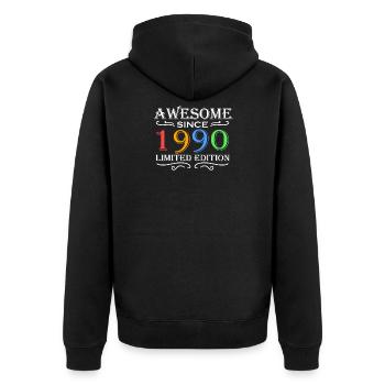 1990 - Jahrgang 1990 - Fantastisch seit 1990 - Unisex Premium Bio Zip Hoodie - Schwarz - Hinten - Nico (187cm)