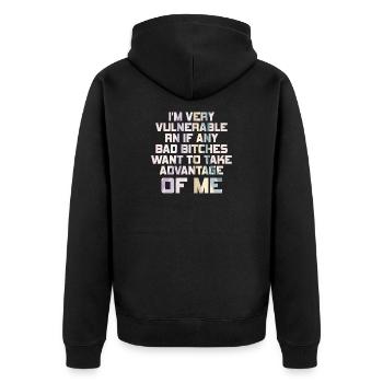 I'm Very Vulnerable RN - Unisex Premium Bio Zip Hoodie - Schwarz - Hinten - Nico (187cm)