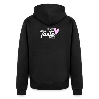 Tante 2023 - Tante werden - Unisex Premium Bio Zip Hoodie - Schwarz - Hinten - Nico (187cm)