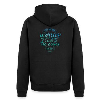 Jetez tous vos soucis sur lui - Veste à capuche bio Premium Unisexe - noir - Dos - Nico (187cm)
