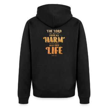The Lord will keep you from all harm - Unisex Premium Bio Zip Hoodie - Schwarz - Hinten - Nico (187cm)
